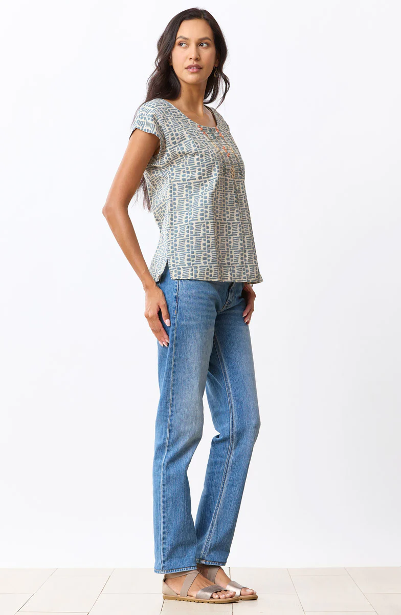 Tivisha Cap Sleeve Top - Harbor blue/Natural - Image 2