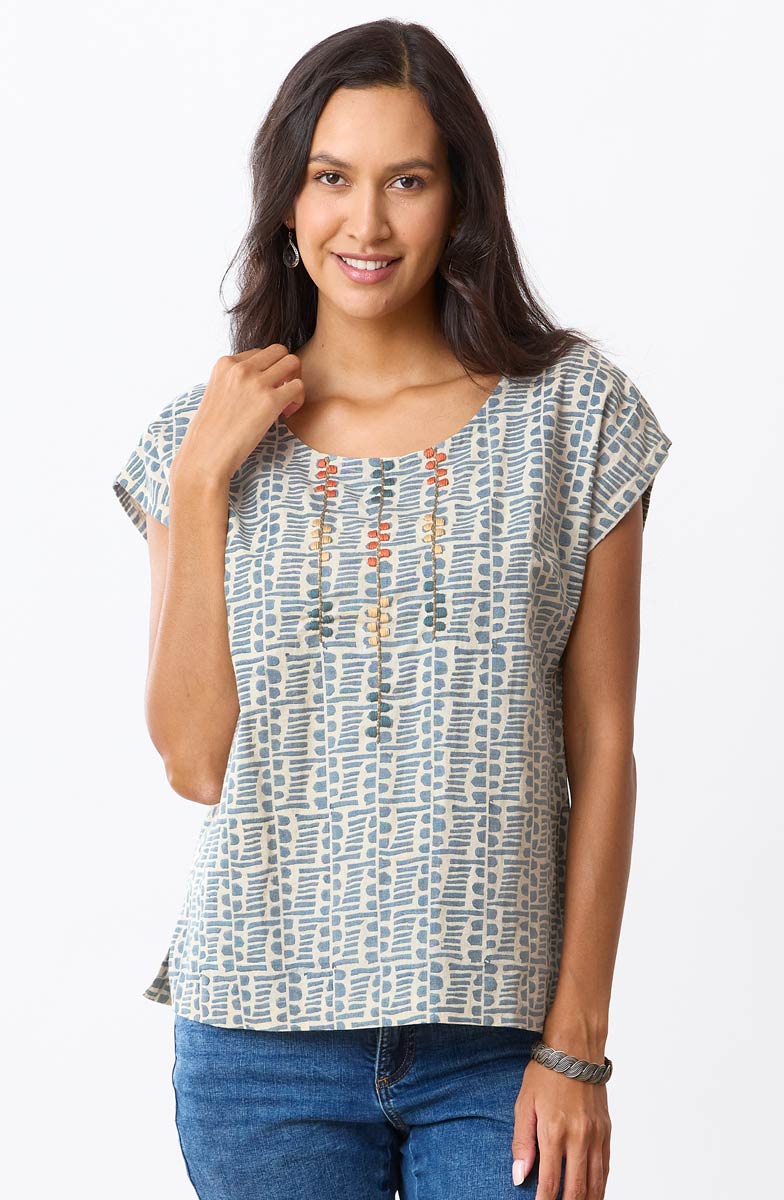 Tivisha Cap Sleeve Top - Harbor blue/Natural - Image 3