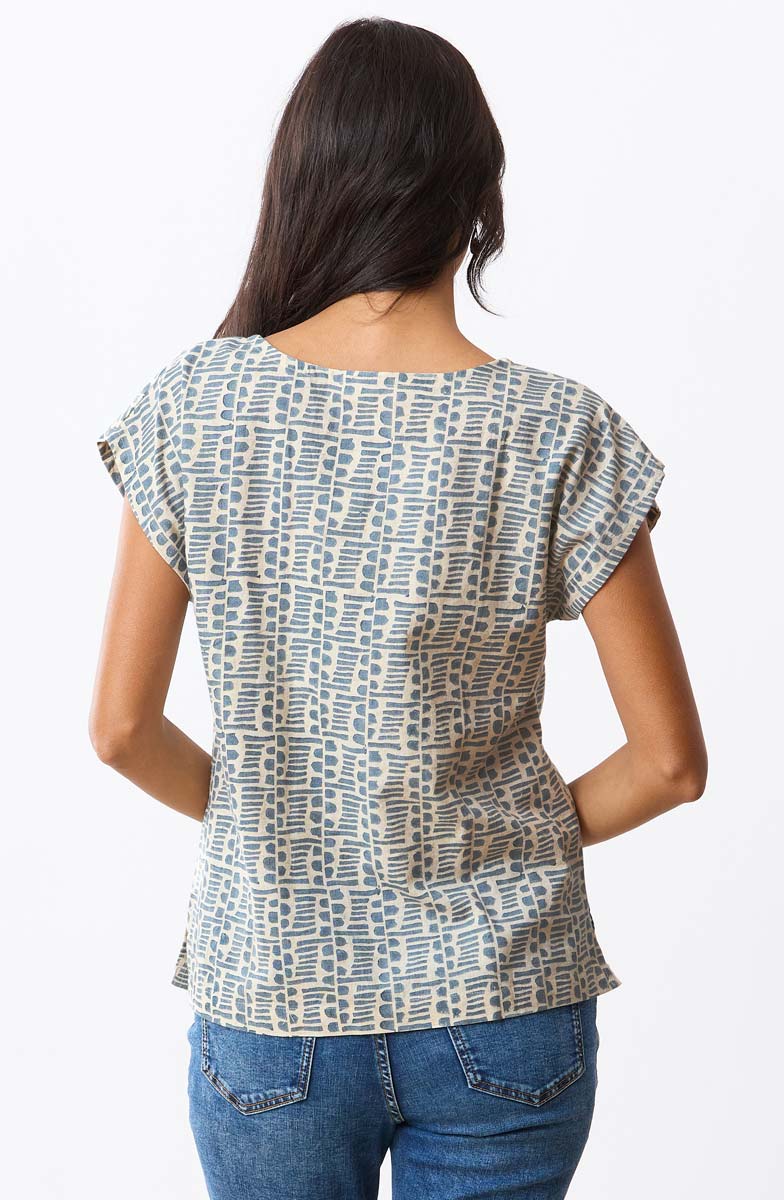 Tivisha Cap Sleeve Top - Harbor blue/Natural - Image 4