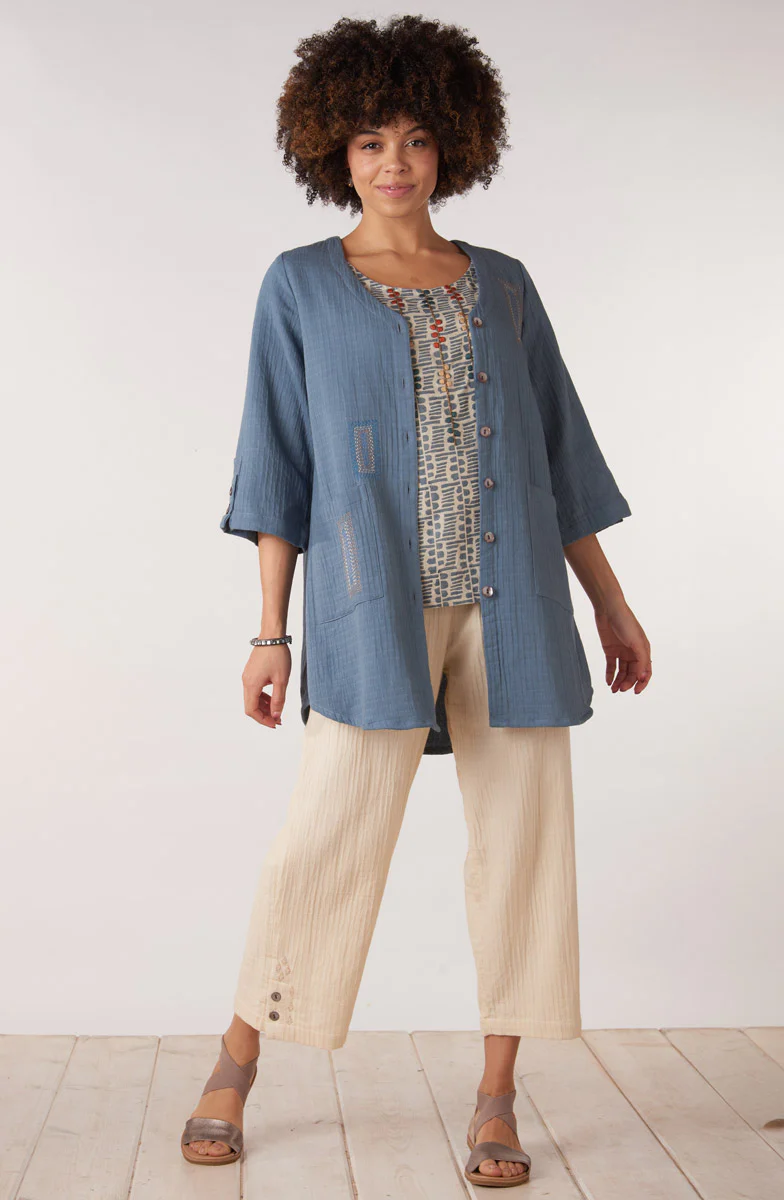 Tivisha Cap Sleeve Top - Harbor blue/Natural - Image 5