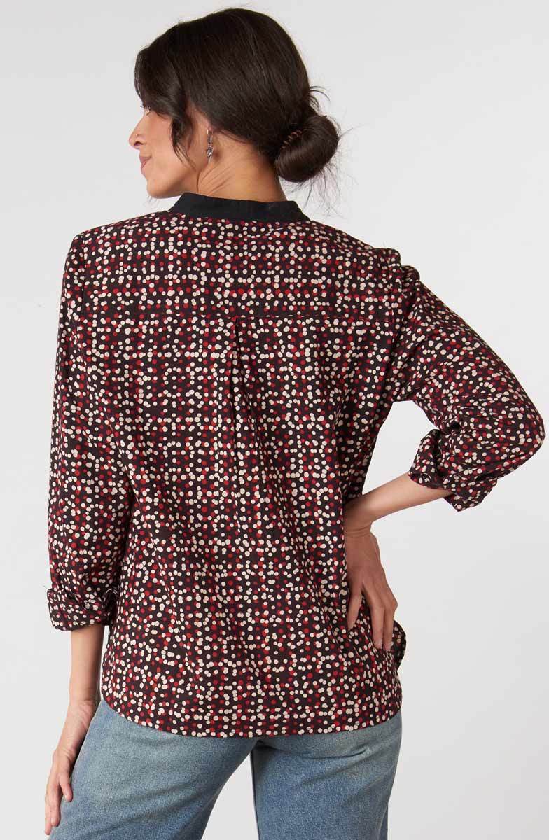 Tohana Band Collar Button-Down Shirt - Black/Multi - Image 4