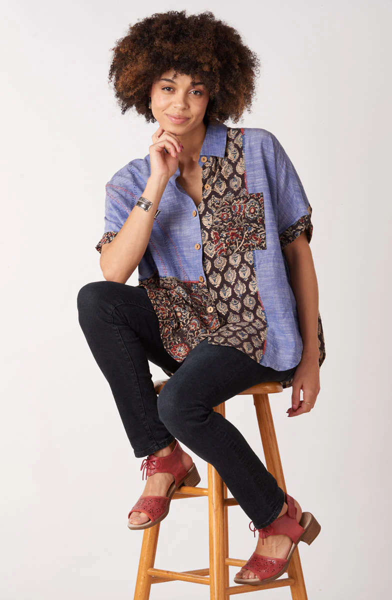Trichy Deadstock Oversized Shirt - Chambray/Multi - Image 5