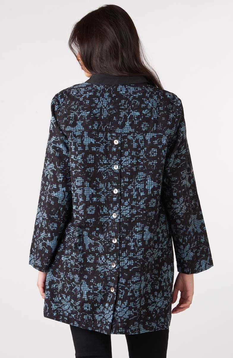 Trishna Block Print Roll-Sleeve Shirt Jacket - Mineral blue - Image 3