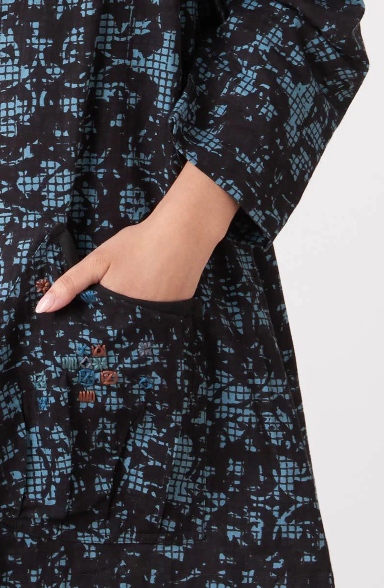 Trishna Block Print Roll-Sleeve Shirt Jacket - Mineral blue - Image 4