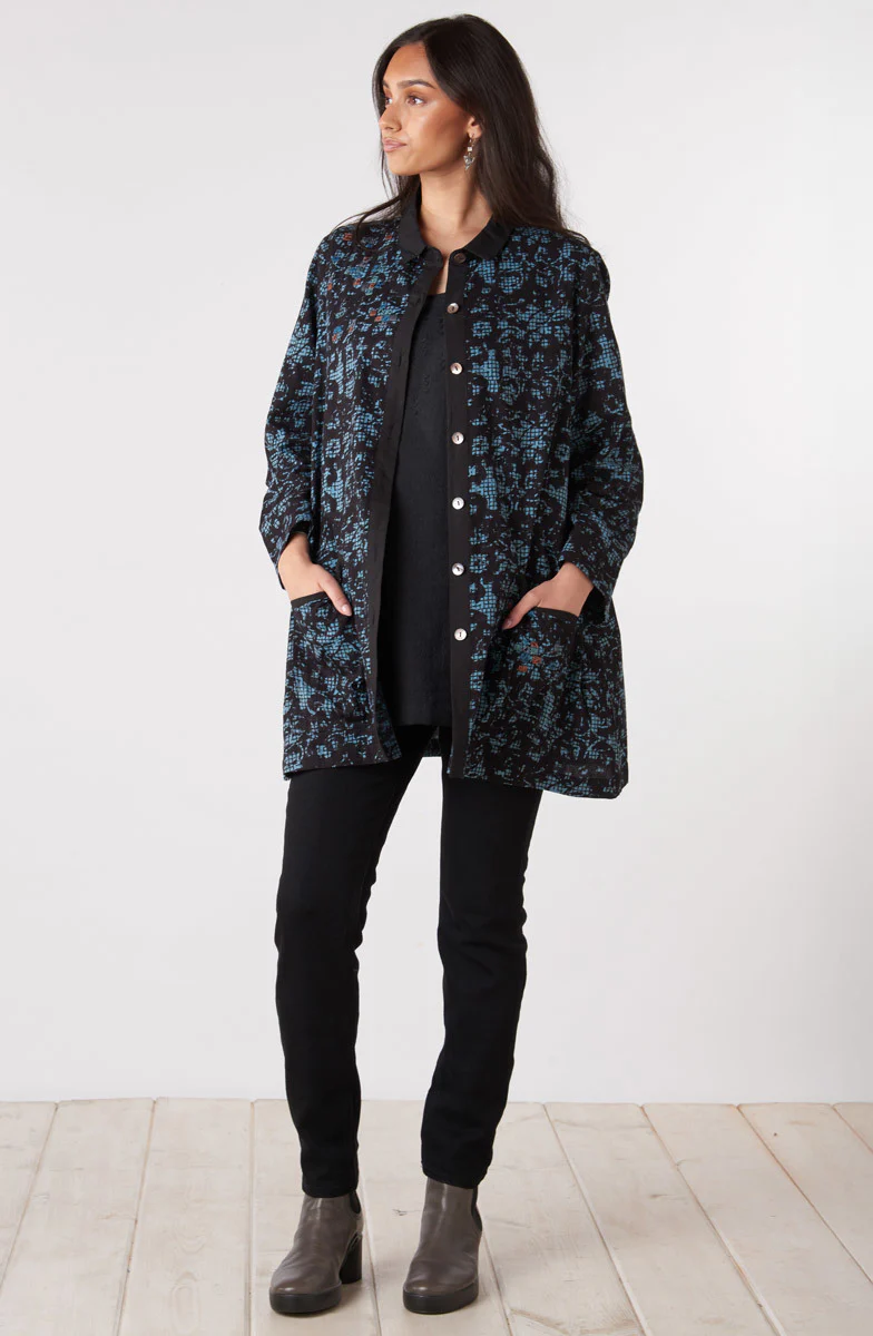 Trishna Block Print Roll-Sleeve Shirt Jacket - Mineral blue - Image 5