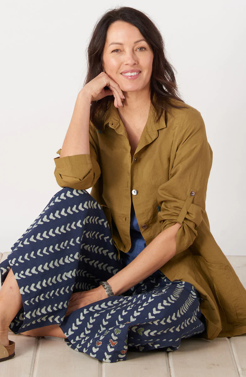 Trishna Linen Cotton Roll-Sleeve Shirt Jacket - Algae green - Image 4
