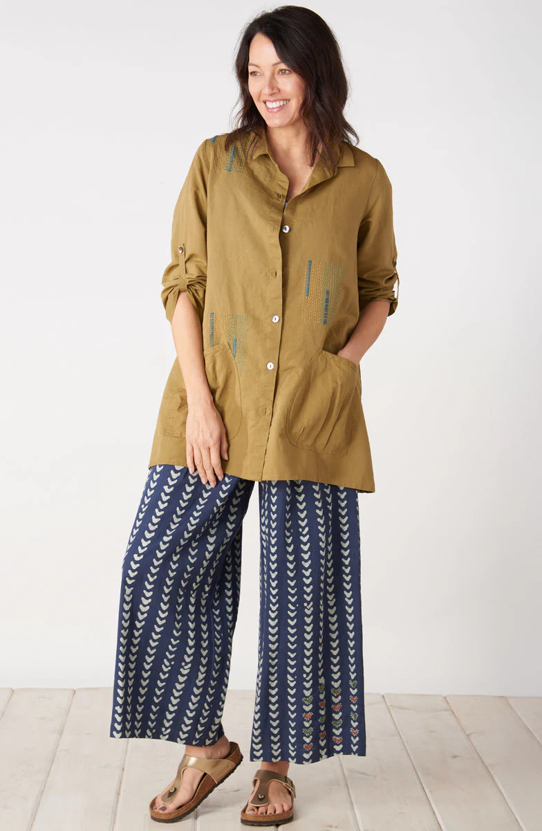 Trishna Linen Cotton Roll-Sleeve Shirt Jacket - Algae green - Image 6