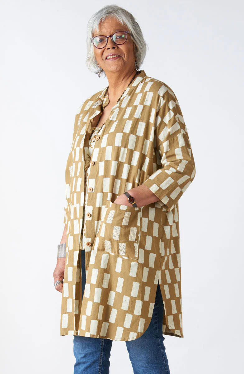 Usha Batik Print Oversized Shirt Jacket - Straw - Image 3