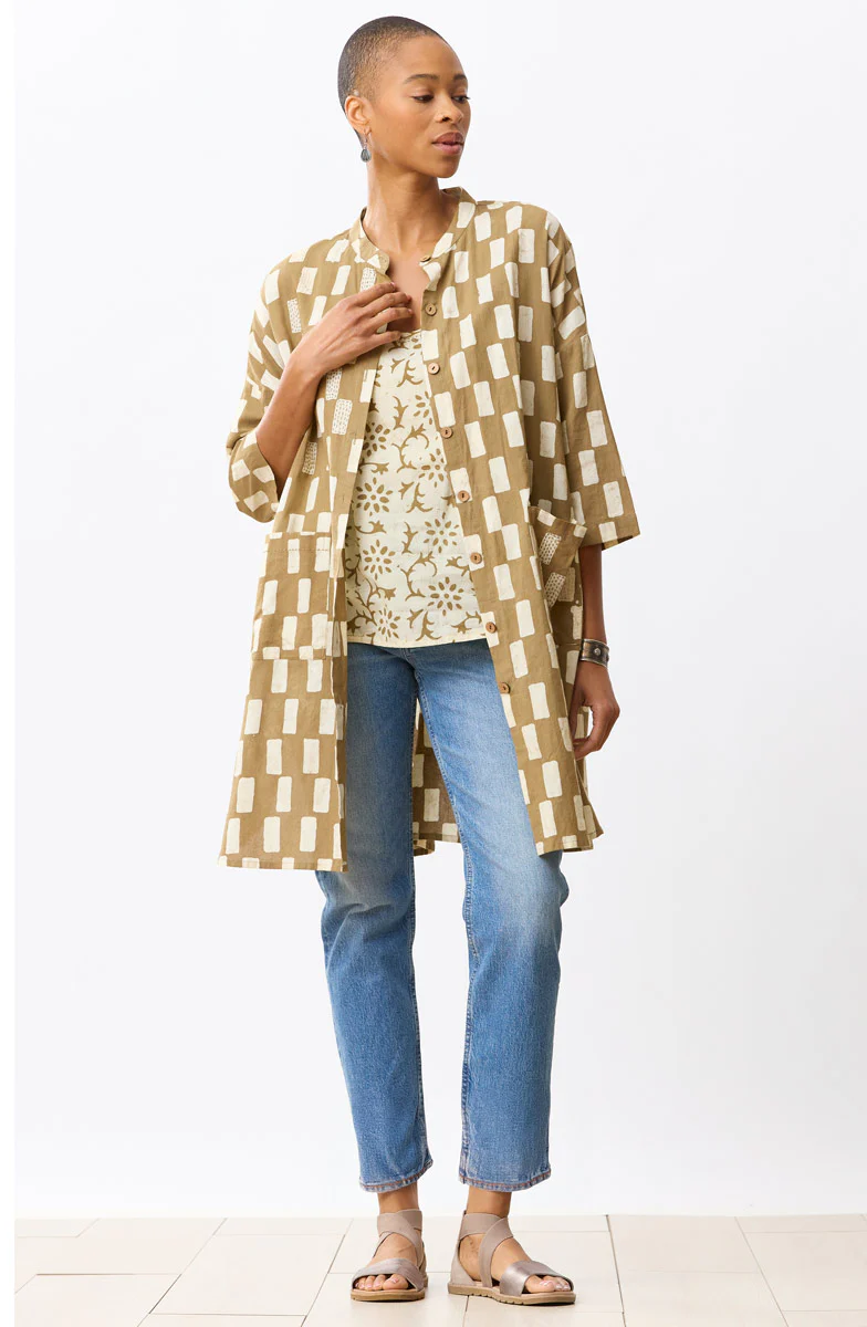 Usha Batik Print Oversized Shirt Jacket - Straw - Image 4