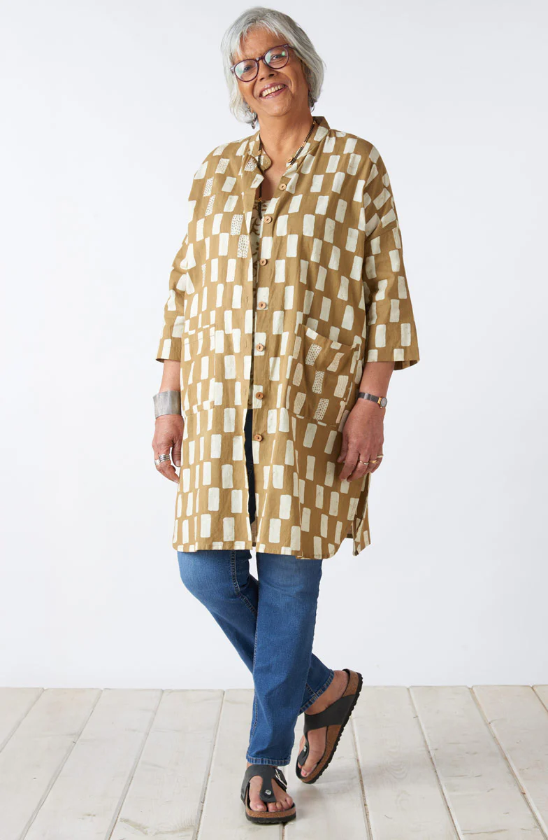 Usha Batik Print Oversized Shirt Jacket - Straw - Image 5