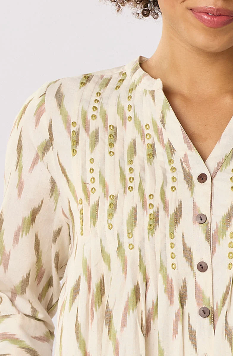 Vaishali Ikat Pleated Button-Down Tunic - Natural/Multi - Image 3
