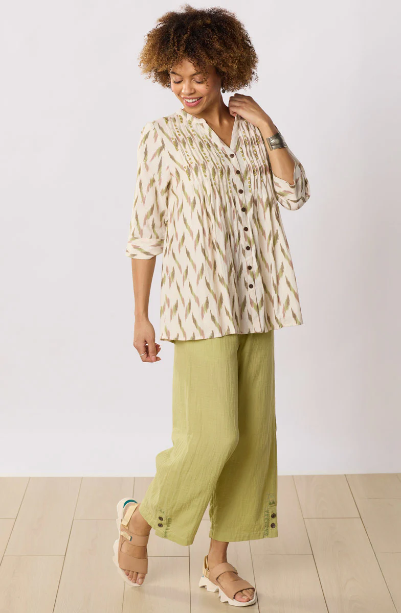 Vaishali Ikat Pleated Button-Down Tunic - Natural/Multi - Image 5