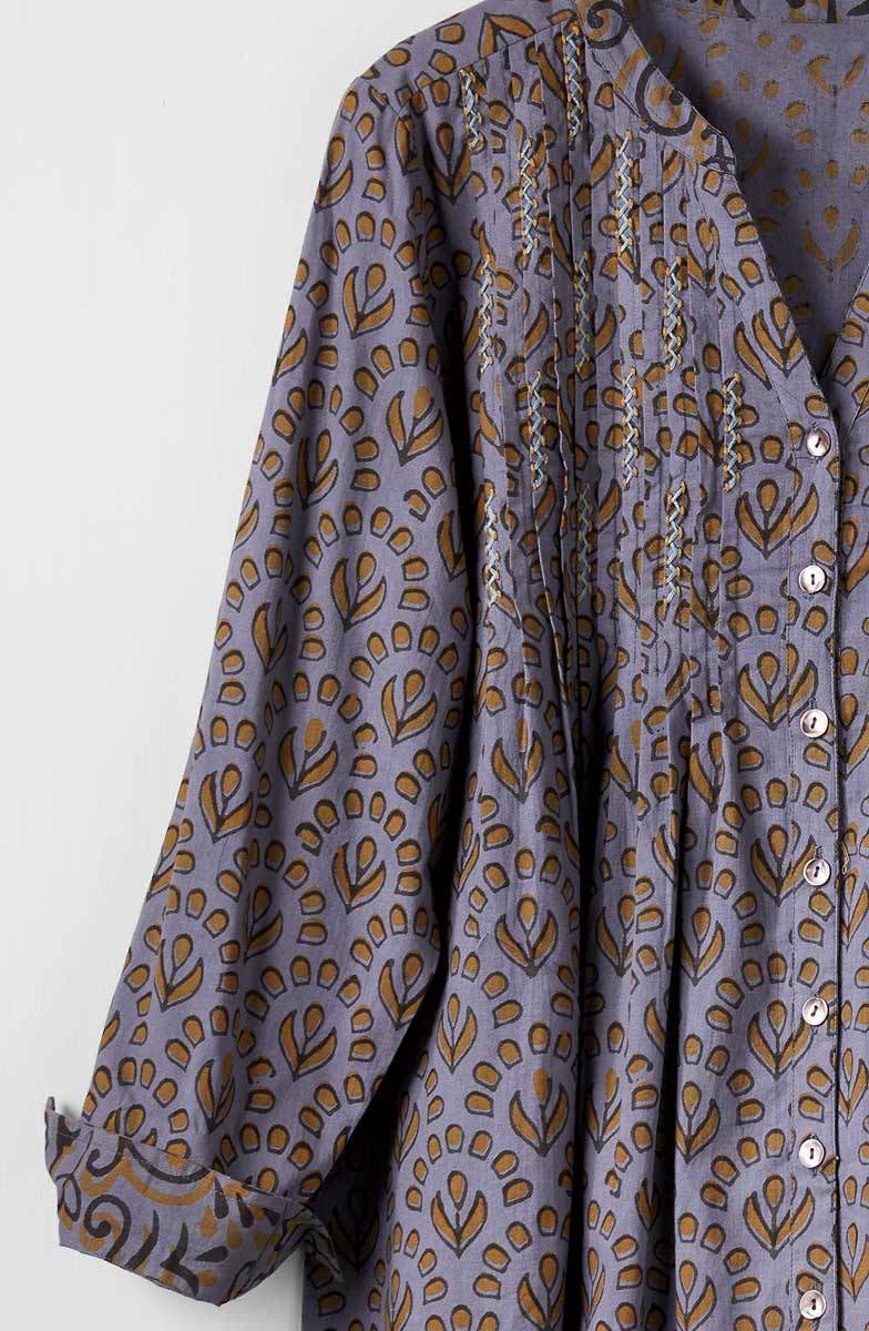 Vaishali Pleated Button-Down Tunic - Blue/Grey - Image 3