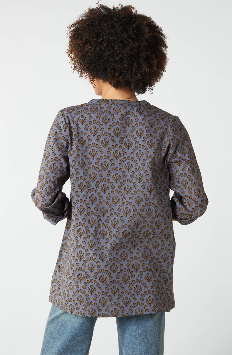 Vaishali Pleated Button-Down Tunic - Blue/Grey - Image 4