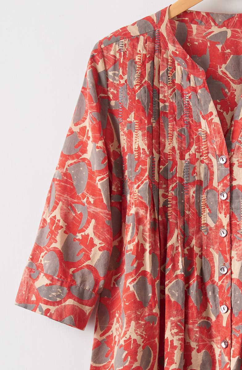 Vaishali Pleated Button-Down Tunic - Red/Cumin - Image 3