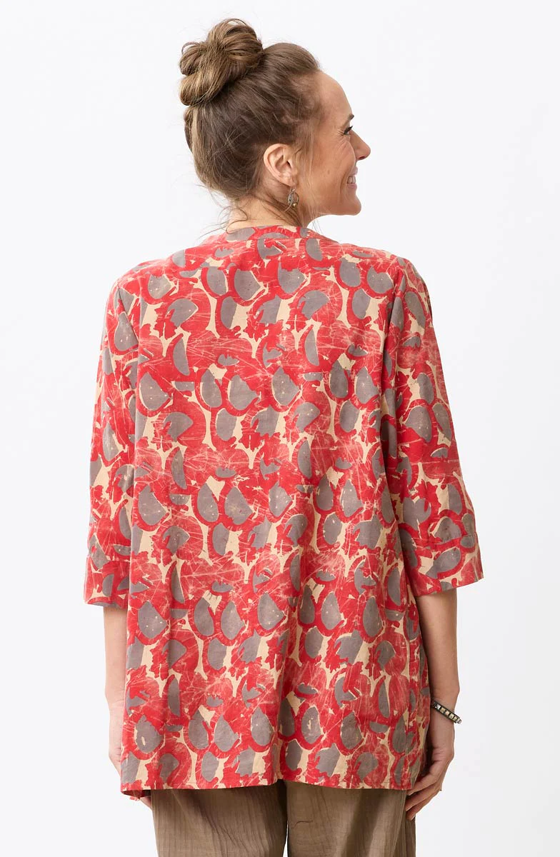 Vaishali Pleated Button-Down Tunic - Red/Cumin - Image 4