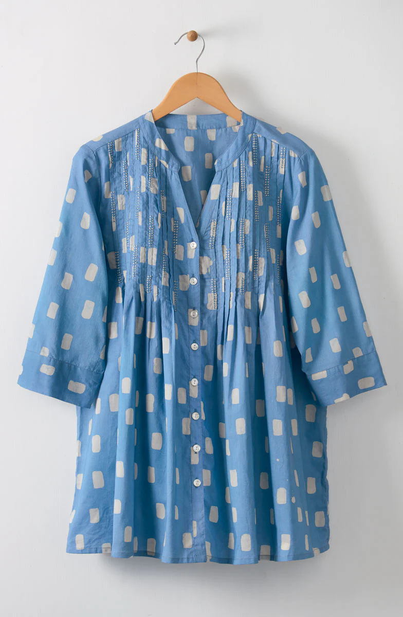 Vaishali Pleated Button-Down Tunic - Calm blue