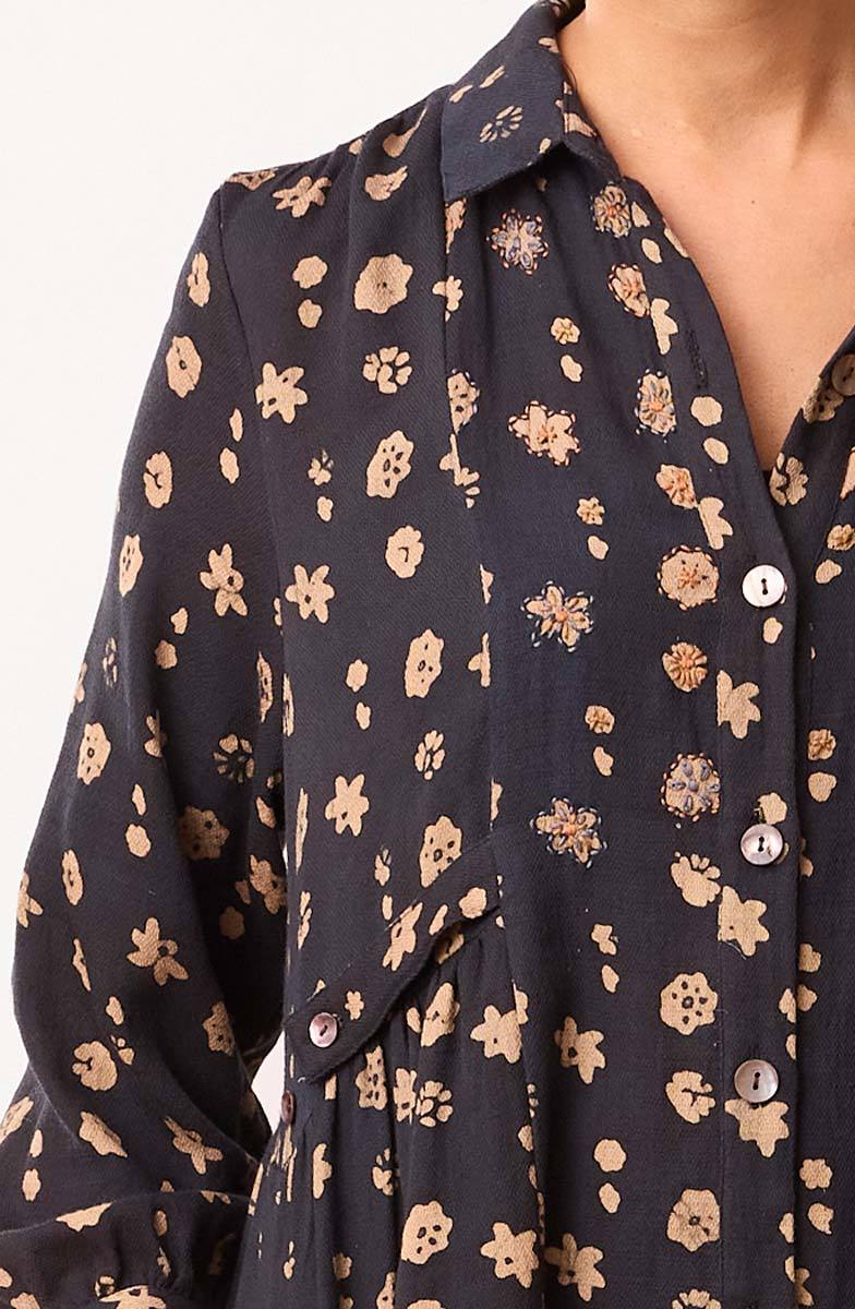 Vamika Button-Front Knee-Length Shirtdress - Black/Shale - Image 3