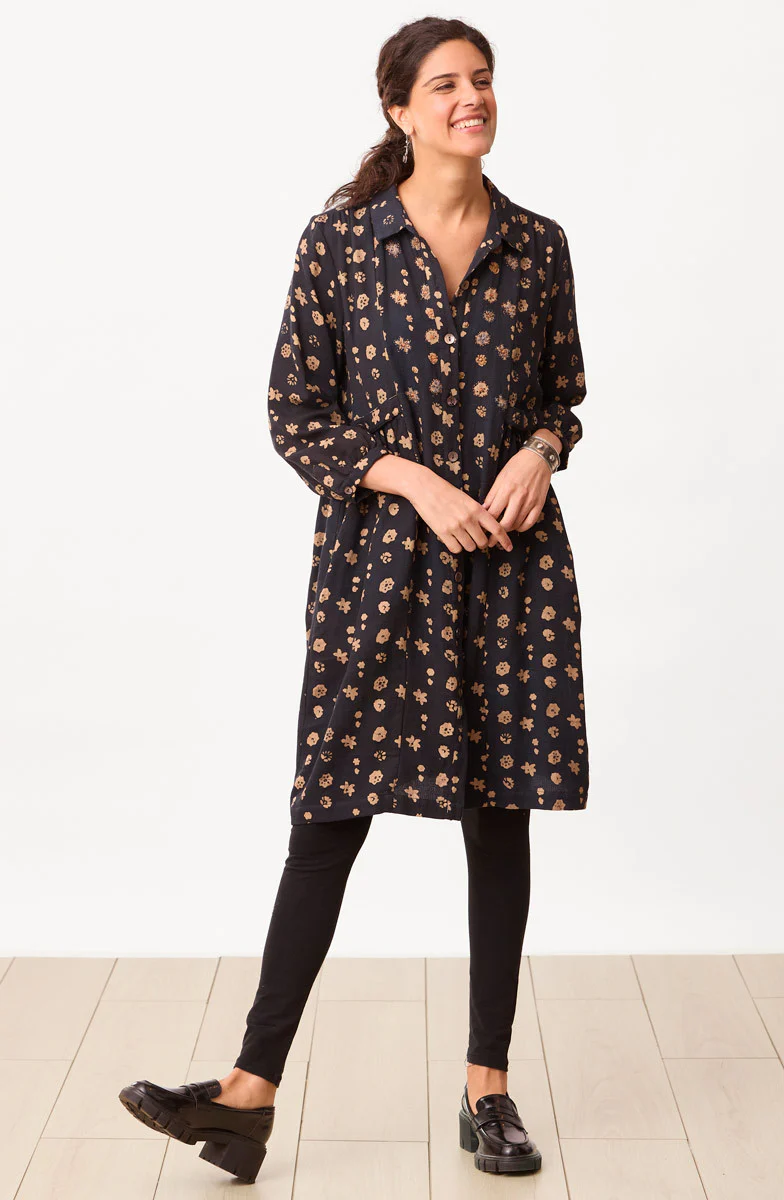 Vamika Button-Front Knee-Length Shirtdress - Black/Shale - Image 4