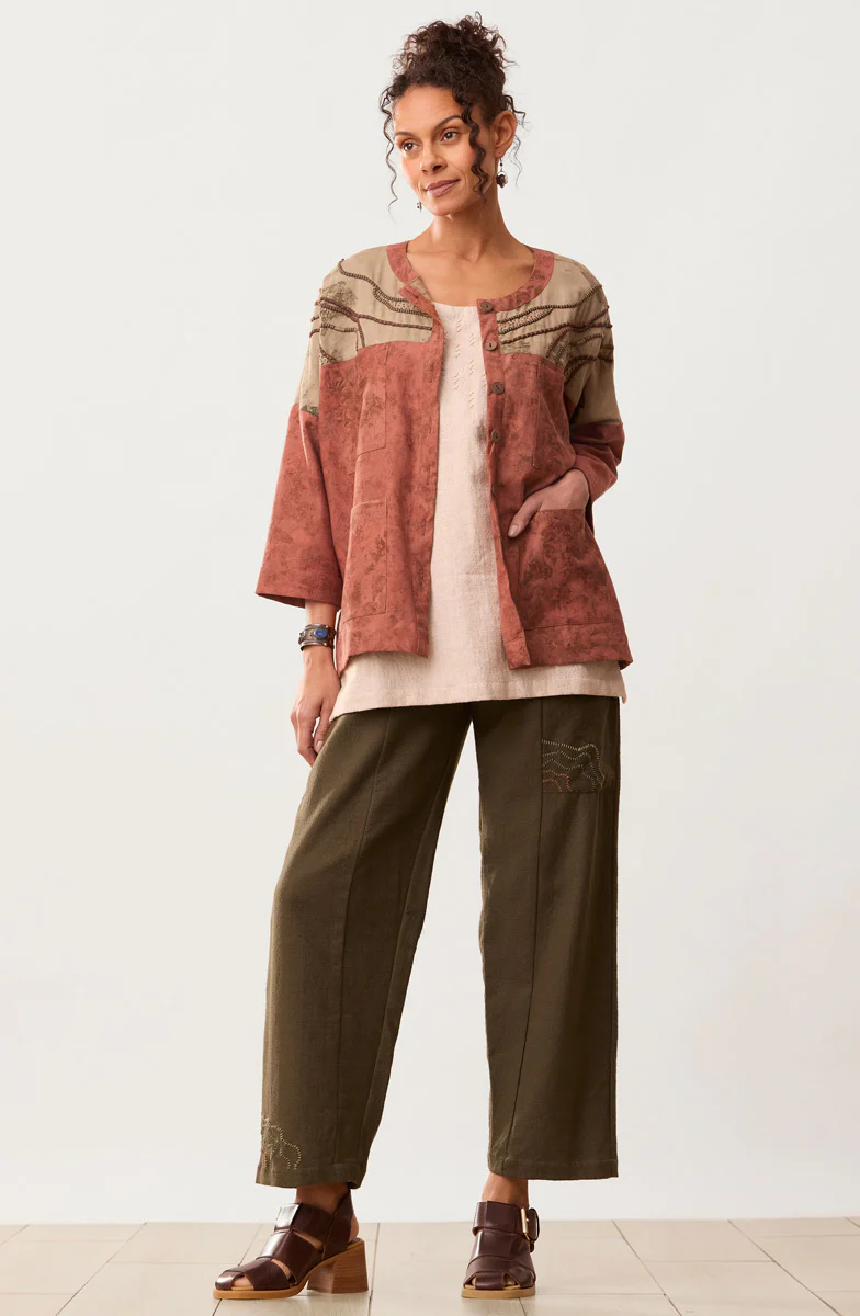 Vani Pull-On Textured Cotton Pant - Walnut