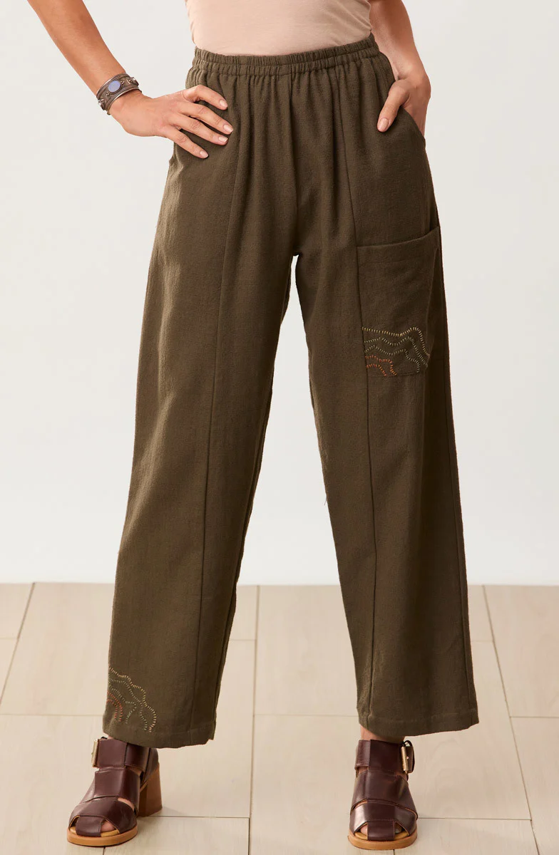 Vani Pull-On Textured Cotton Pant - Walnut - Image 3