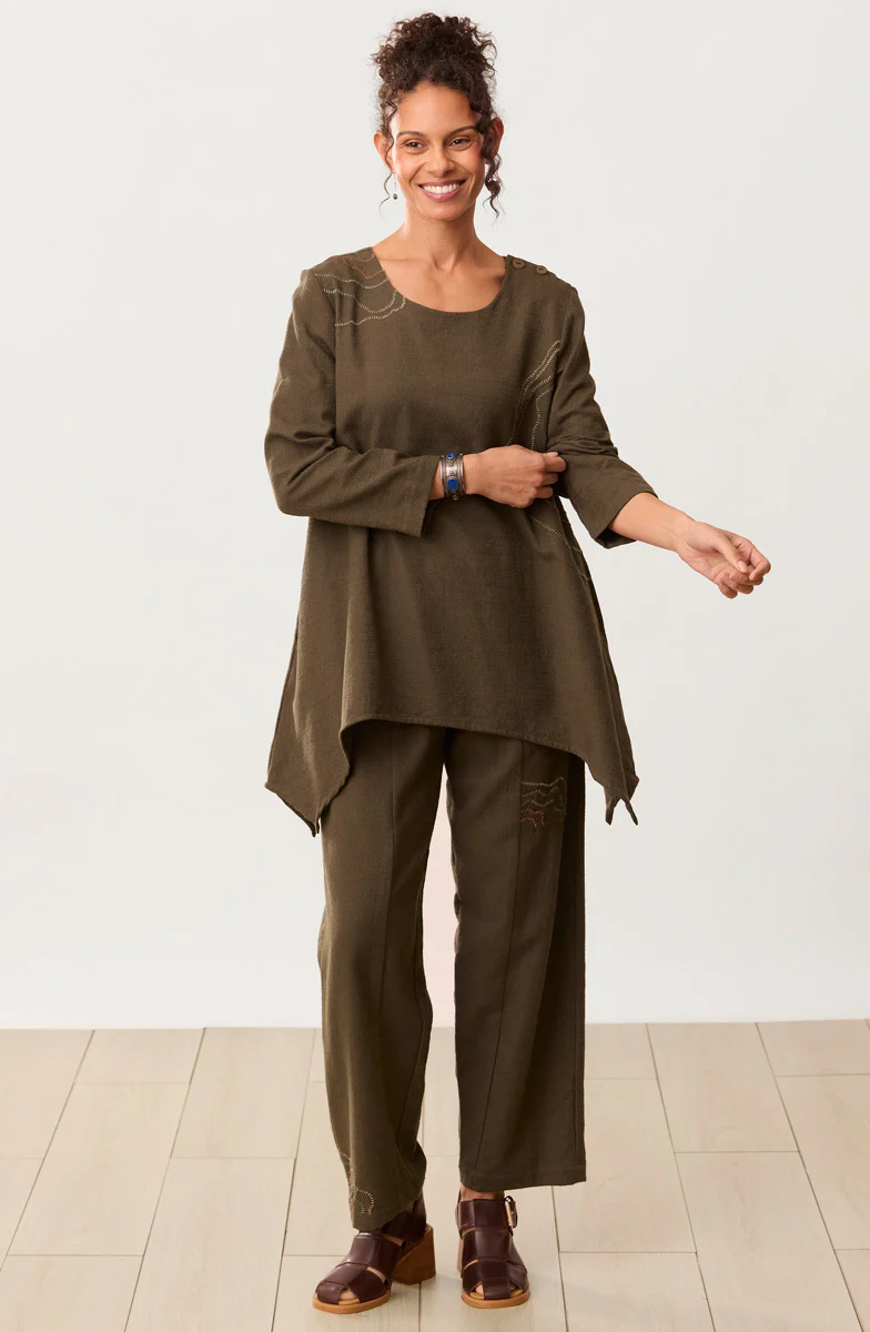 Vani Pull-On Textured Cotton Pant - Walnut - Image 4