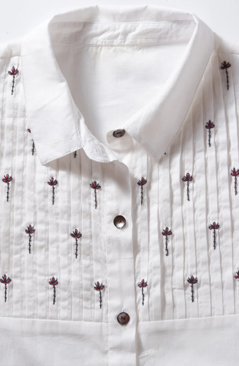 Vanita Classic Collar Embroidered Shirt - White - Image 3