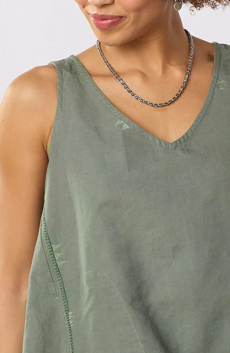 Vashi Linen Cotton Handkerchief Hem Tank - Herb - Image 3