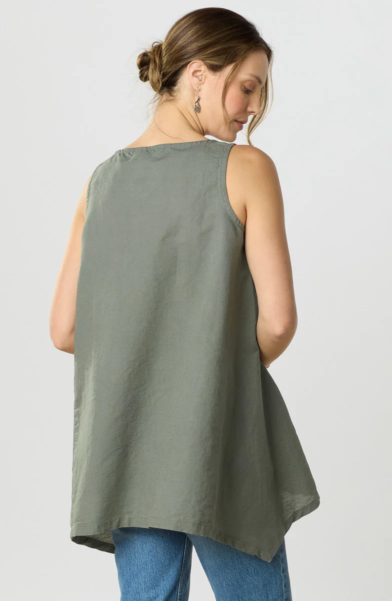 Vashi Linen Cotton Handkerchief Hem Tank - Herb - Image 4