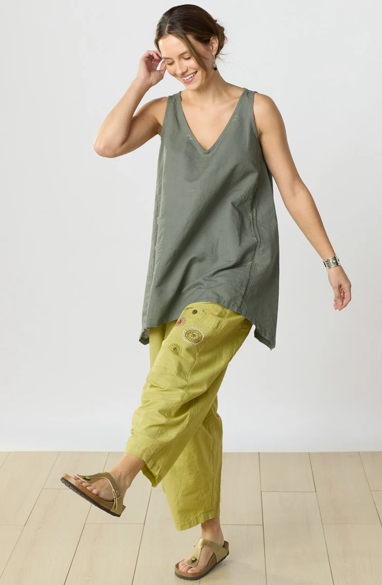 Vashi Linen Cotton Handkerchief Hem Tank - Herb - Image 5