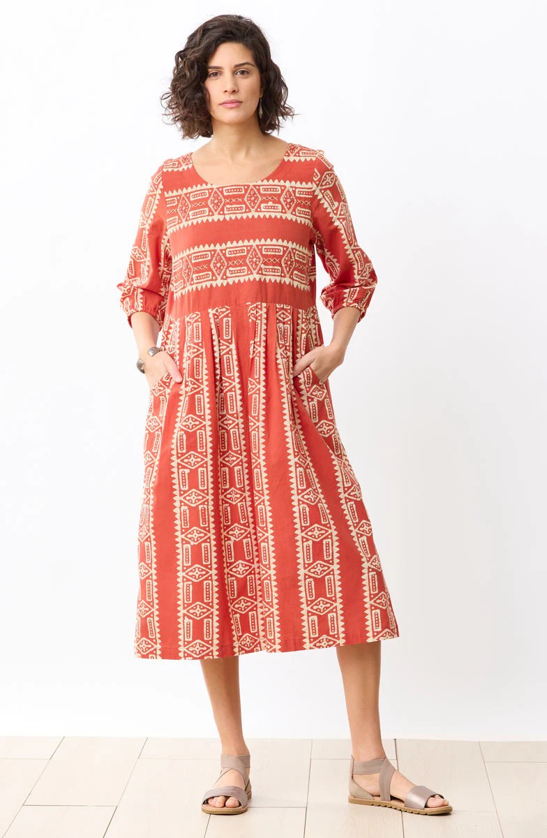 Vasuda Batik Print Midi Dress - Fire red/Straw - Image 2