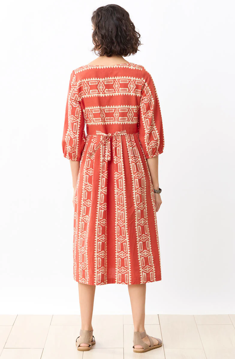 Vasuda Batik Print Midi Dress - Fire red/Straw - Image 4