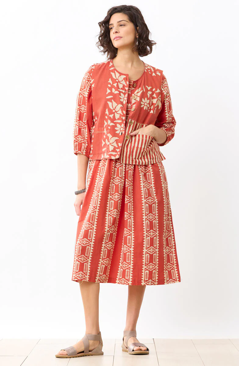 Vasuda Batik Print Midi Dress - Fire red/Straw - Image 5