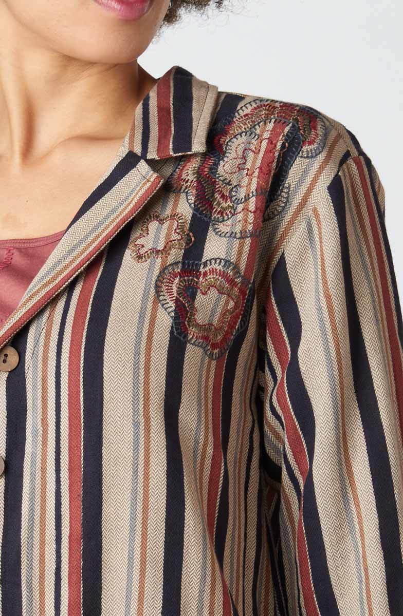 Vellore Block Print Herringbone Shirt Jacket - Cement/Multi - Image 3