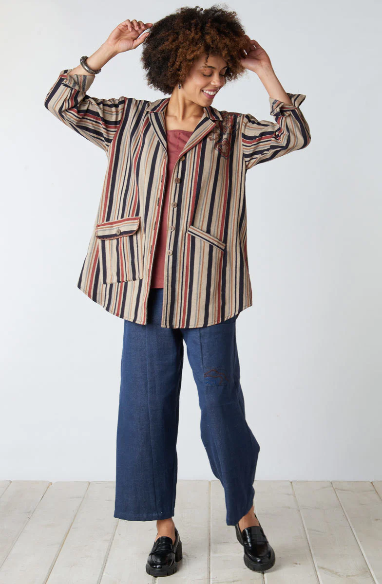 Vellore Block Print Herringbone Shirt Jacket - Cement/Multi - Image 4