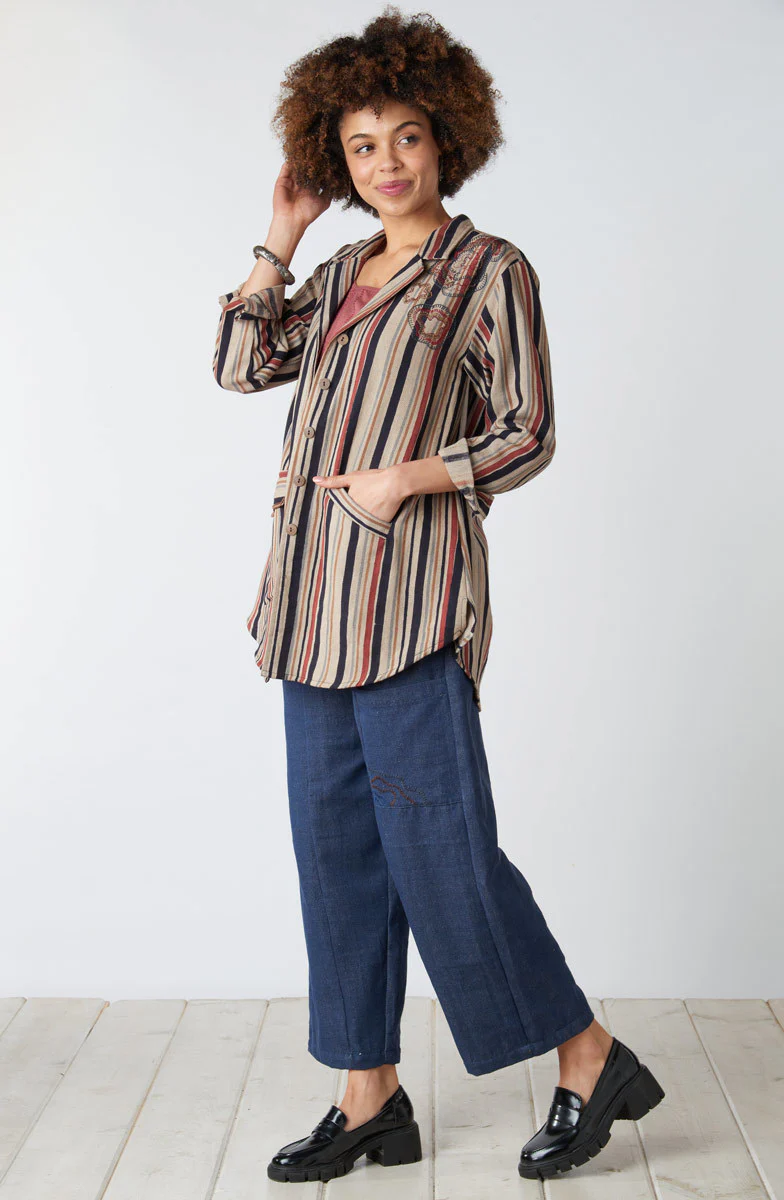 Vellore Block Print Herringbone Shirt Jacket - Cement/Multi - Image 5