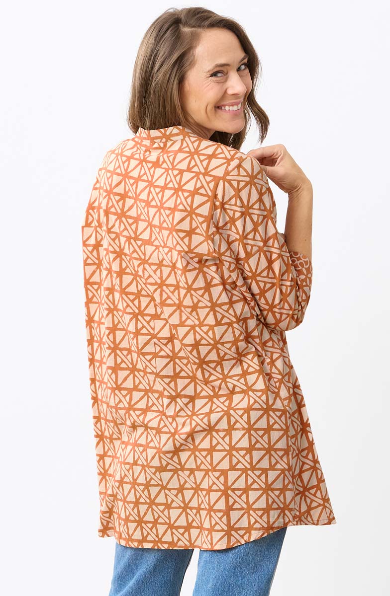 Vibha 3/4-Sleeve Band Collar Tunic - Copper - Image 4