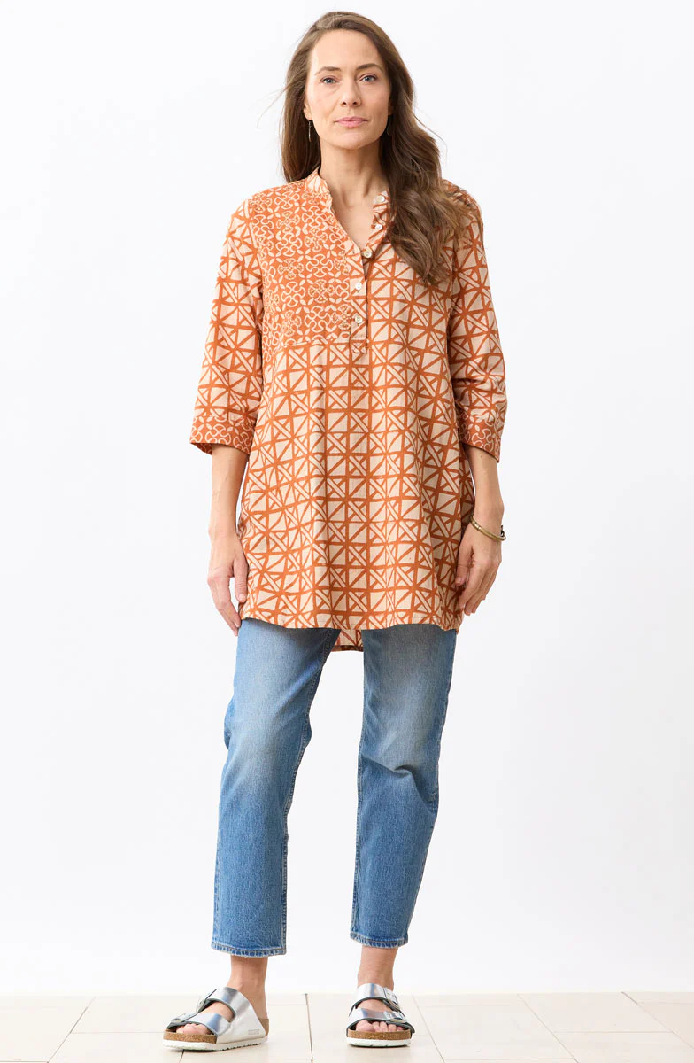 Vibha 3/4-Sleeve Band Collar Tunic - Copper - Image 5