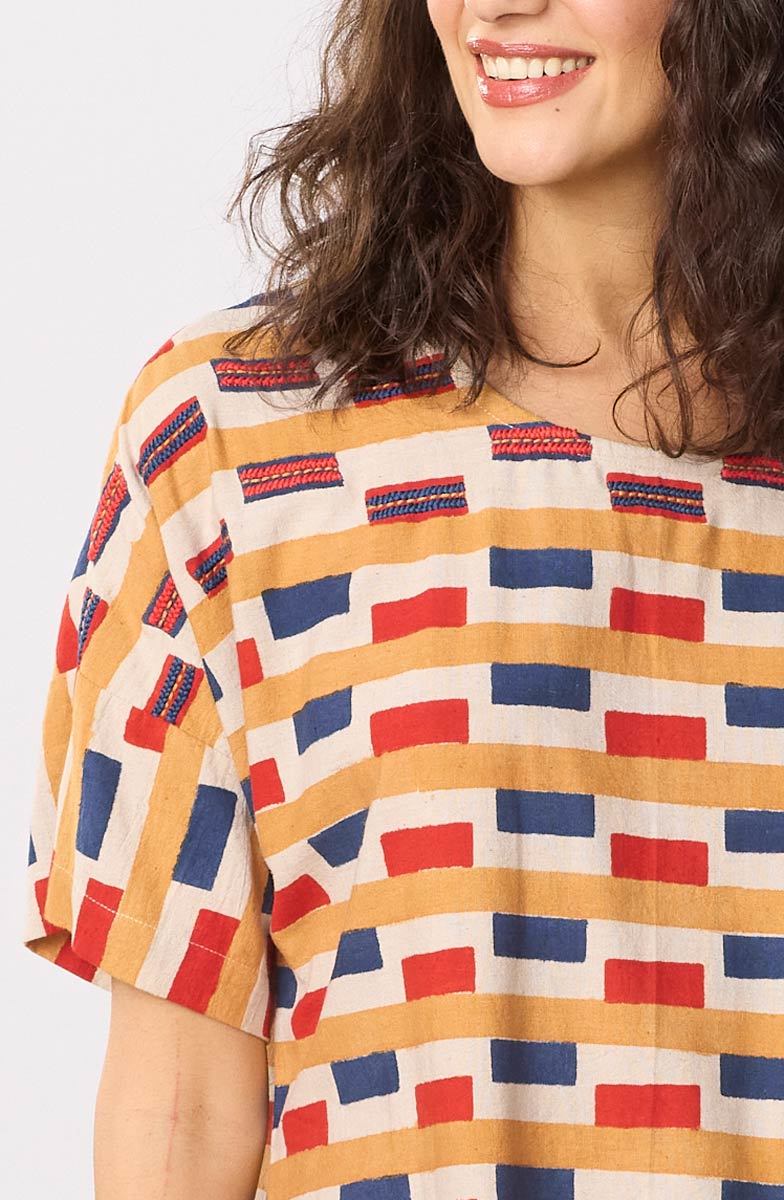 Vishala Drop-Shoulder Knee-Length Shift Dress - Oatmeal/Multi - Image 3