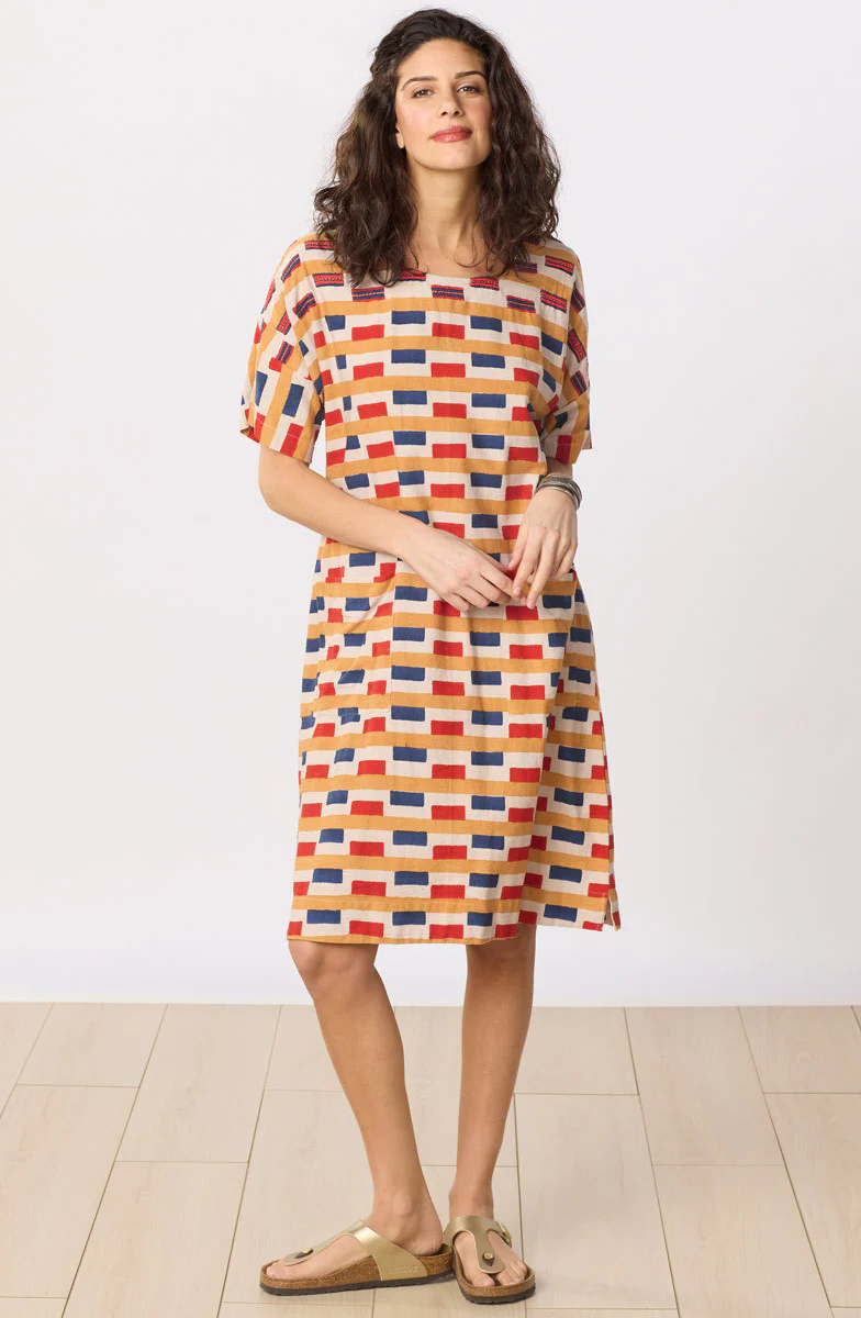 Vishala Drop-Shoulder Knee-Length Shift Dress - Oatmeal/Multi - Image 4