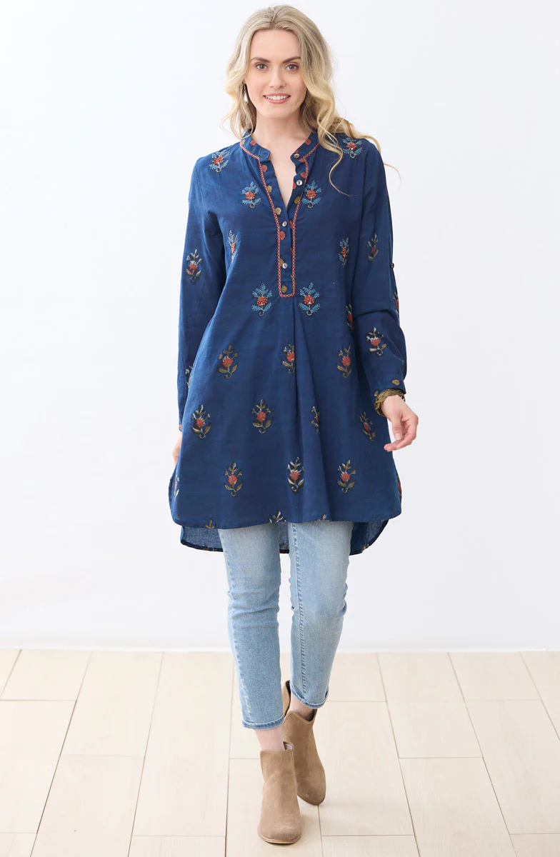 Yamini Roll-Sleeve Shirttail Kurta - Indigo - Image 5