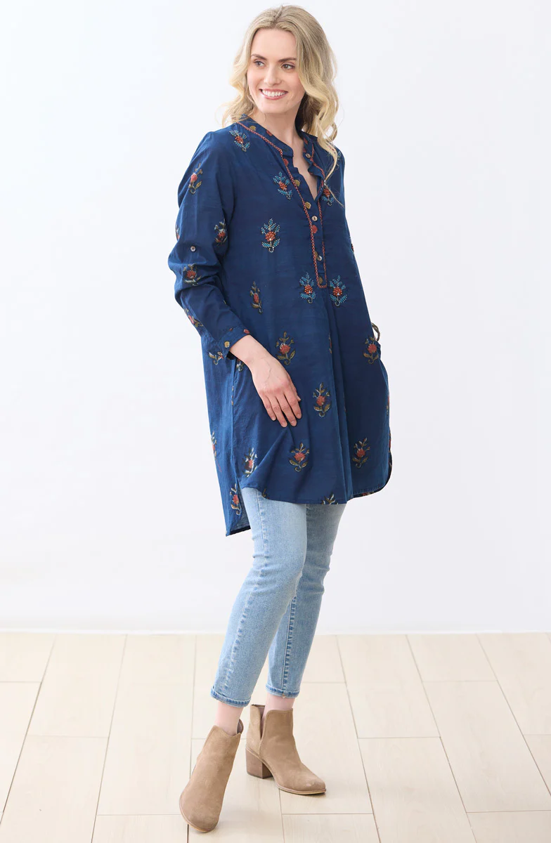 Yamini Roll-Sleeve Shirttail Kurta - Indigo - Image 6