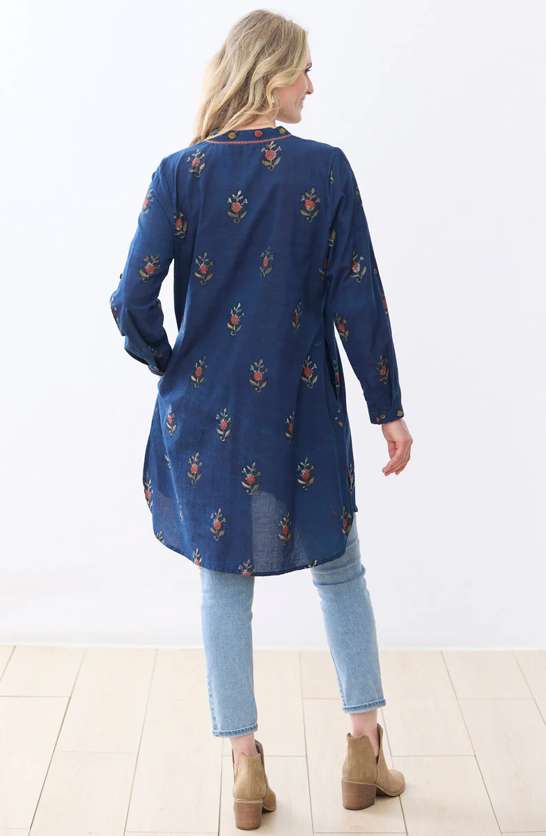 Yamini Roll-Sleeve Shirttail Kurta - Indigo - Image 7