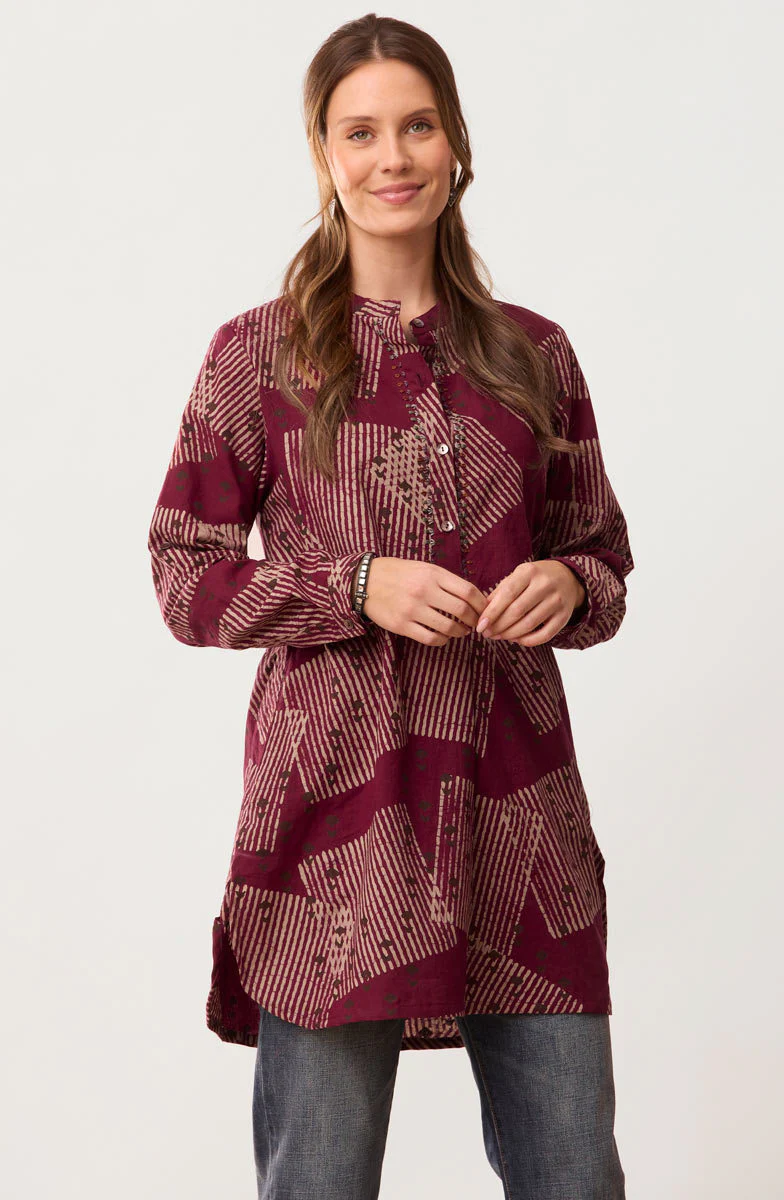 Yamini Roll-Sleeve Shirttail Kurta - Radicchio - Image 2
