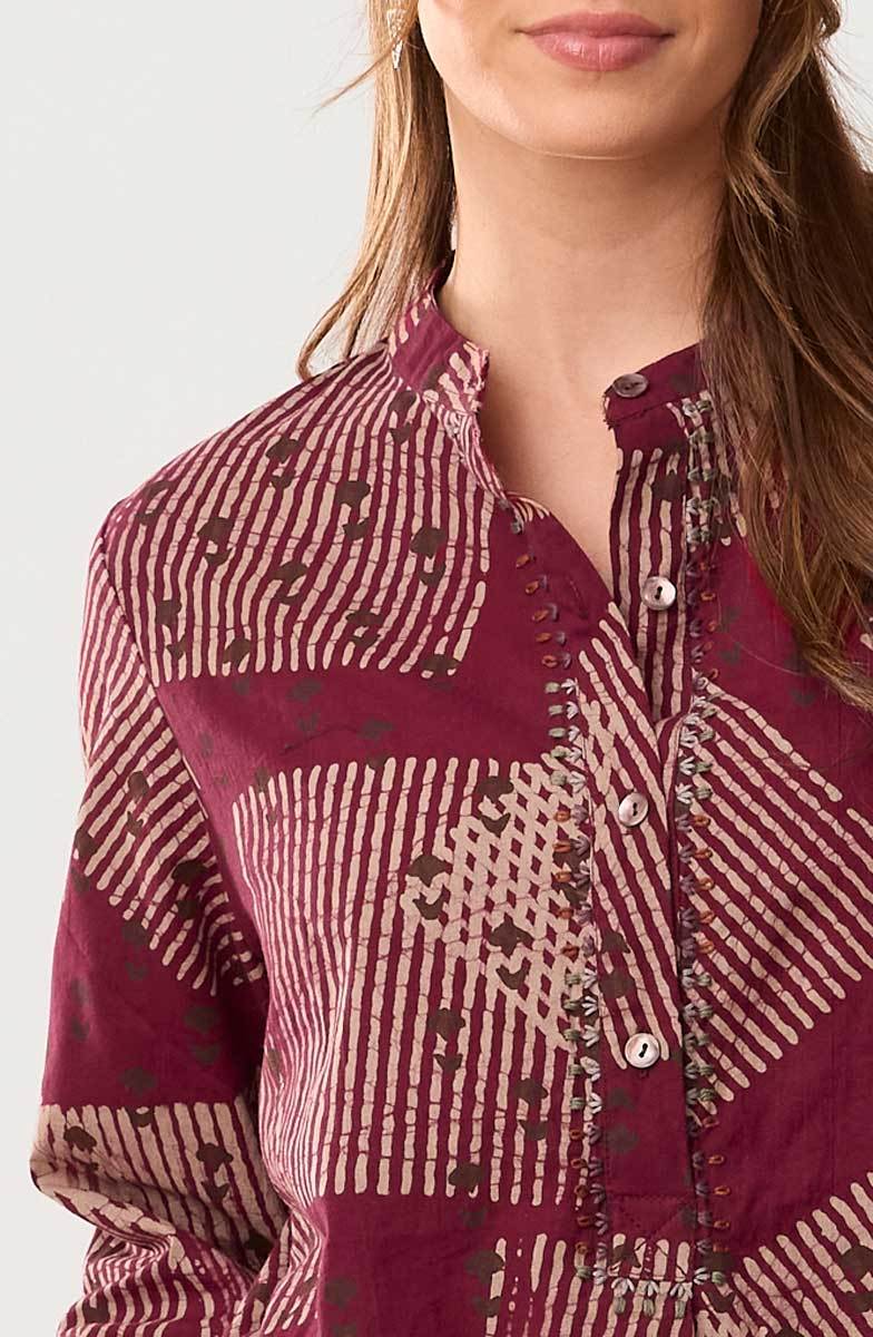 Yamini Roll-Sleeve Shirttail Kurta - Radicchio - Image 3