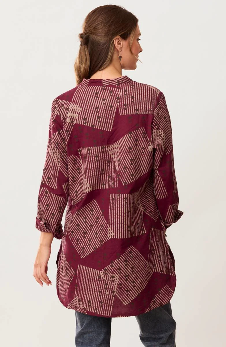 Yamini Roll-Sleeve Shirttail Kurta - Radicchio - Image 4
