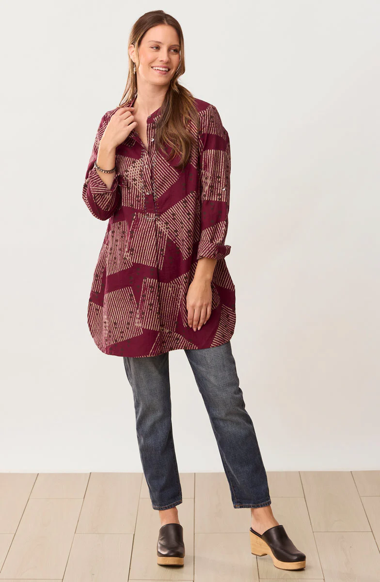 Yamini Roll-Sleeve Shirttail Kurta - Radicchio - Image 5