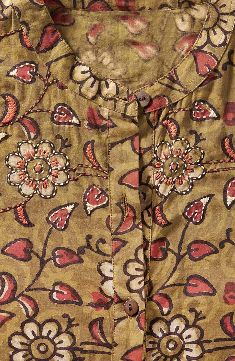 Yamini Roll-Sleeve Shirttail Kurta Dress - Henna - Image 3
