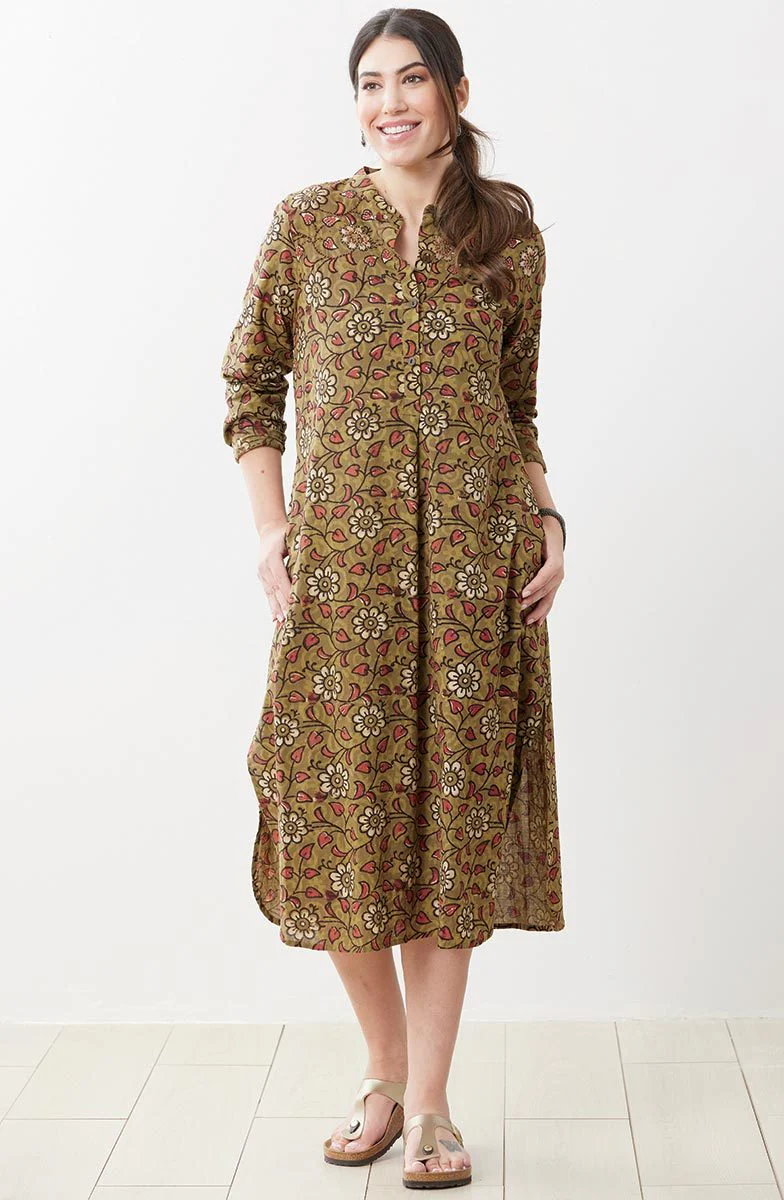 Yamini Roll-Sleeve Shirttail Kurta Dress - Henna - Image 4