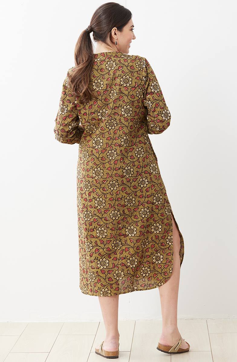 Yamini Roll-Sleeve Shirttail Kurta Dress - Henna - Image 5